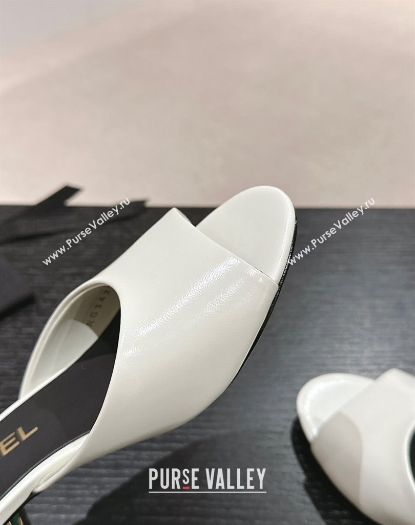 Chanel Shiny Calfskin Heel Slide Sandals 4.5cm with Colored Heel White 2024 0424 (MD-240424064)