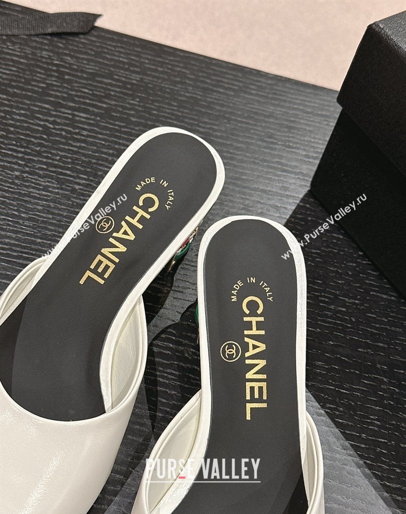 Chanel Shiny Calfskin Heel Slide Sandals 4.5cm with Colored Heel White 2024 0424 (MD-240424064)