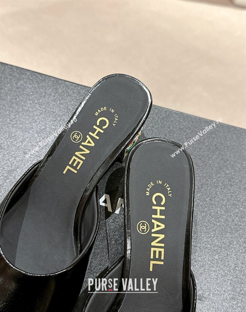 Chanel Shiny Calfskin Heel Slide Sandals 4.5cm with Colored Heel Black 2024 0424 (MD-240424066)