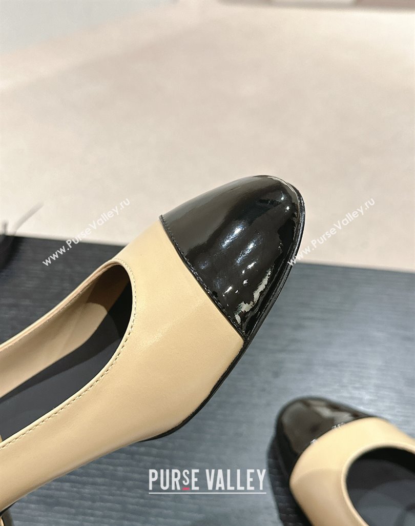 Chanel Shiny Calfskin Mary Janes Pumps 4.5cm with Colored Heel Beige 2024 0424 (MD-240424071)