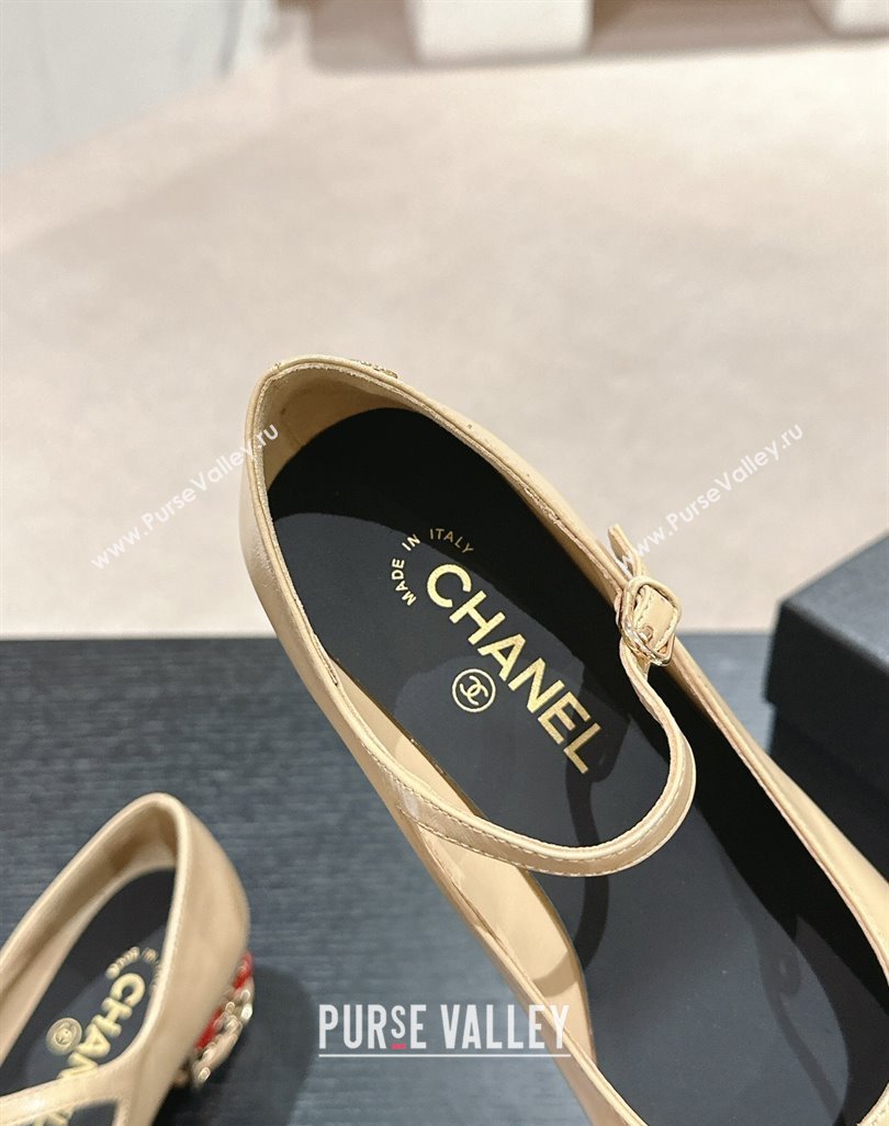 Chanel Shiny Calfskin Mary Janes Pumps 4.5cm with Colored Heel Beige 2024 0424 (MD-240424071)