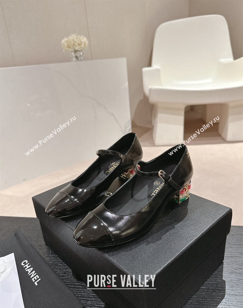 Chanel Shiny Calfskin Mary Janes Pumps 4.5cm with Colored Heel Black 2024 0424 (MD-240424072)