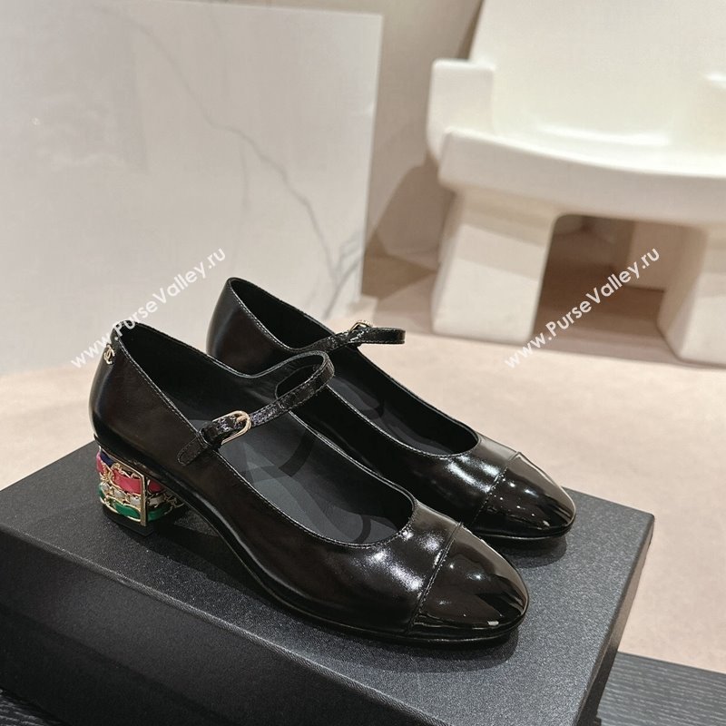 Chanel Shiny Calfskin Mary Janes Pumps 4.5cm with Colored Heel Black 2024 0424 (MD-240424072)