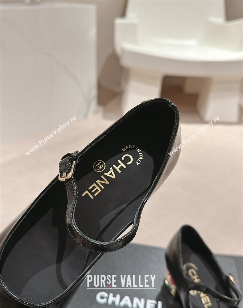 Chanel Shiny Calfskin Mary Janes Pumps 4.5cm with Colored Heel Black 2024 0424 (MD-240424072)