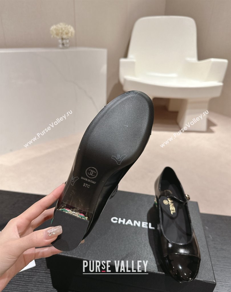 Chanel Shiny Calfskin Mary Janes Pumps 4.5cm with Colored Heel Black 2024 0424 (MD-240424072)