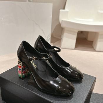 Chanel Shiny Calfskin Mary Janes Pumps 8.5cm with Colored Heel Black 2024 0424 (MD-240424075)