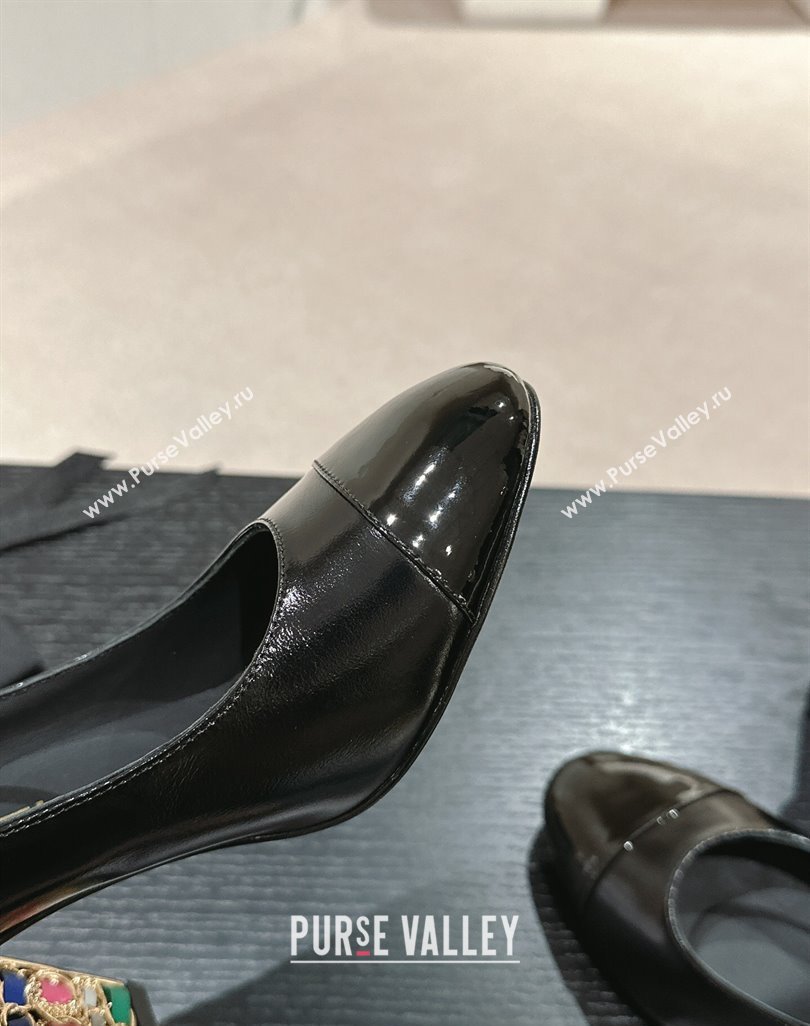 Chanel Shiny Calfskin Mary Janes Pumps 8.5cm with Colored Heel Black 2024 0424 (MD-240424075)