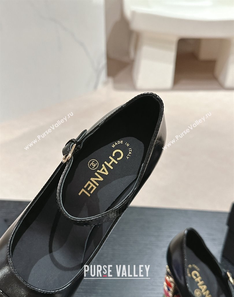 Chanel Shiny Calfskin Mary Janes Pumps 8.5cm with Colored Heel Black 2024 0424 (MD-240424075)