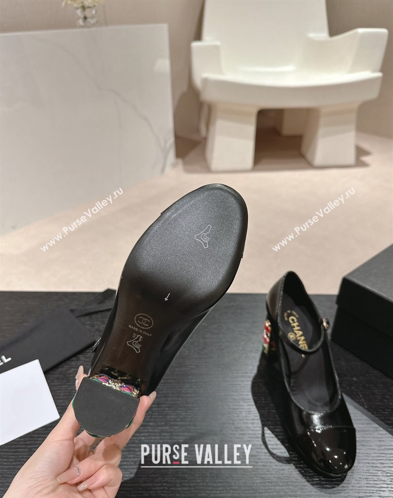 Chanel Shiny Calfskin Mary Janes Pumps 8.5cm with Colored Heel Black 2024 0424 (MD-240424075)