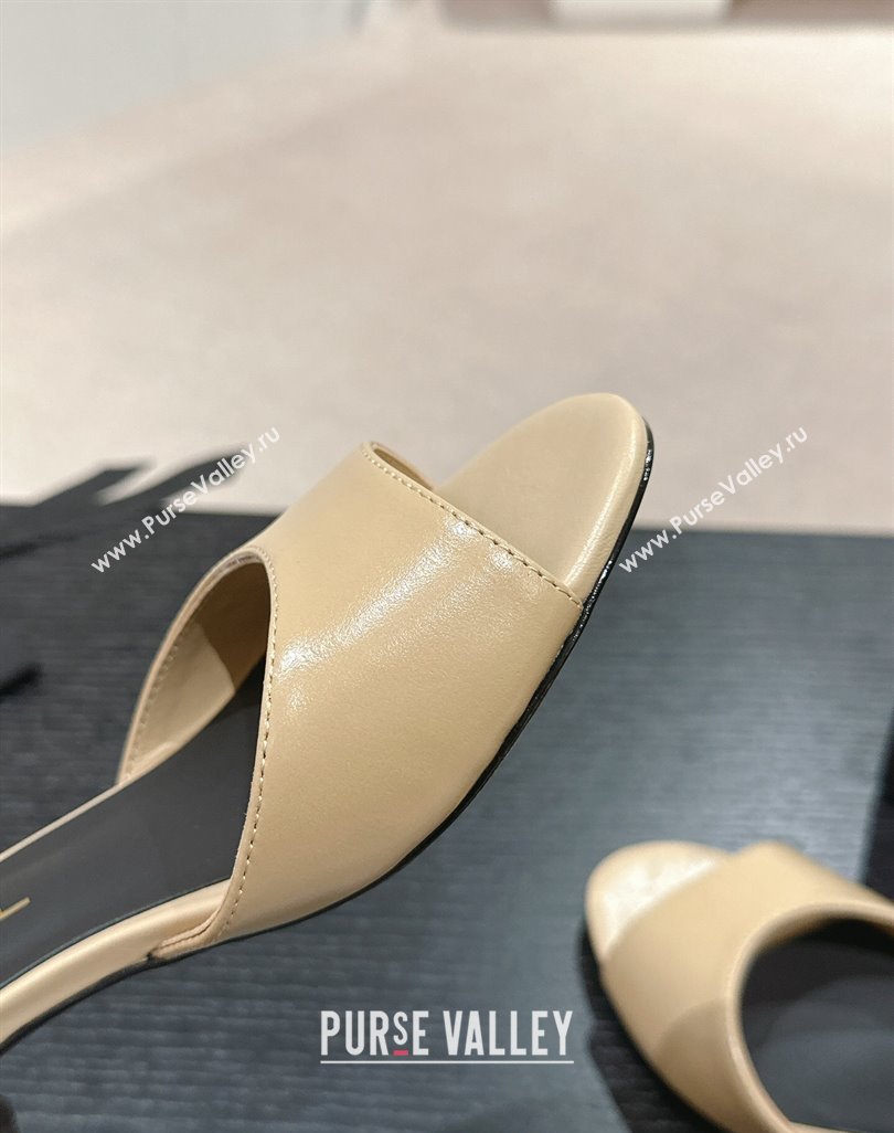 Chanel Shiny Calfskin Strap Sandals 4.5cm with Colored Heel Beige 2024 0424 (MD-240424077)