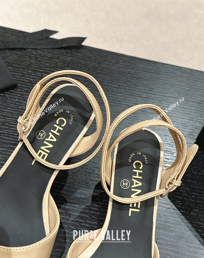 Chanel Shiny Calfskin Strap Sandals 4.5cm with Colored Heel Beige 2024 0424 (MD-240424077)