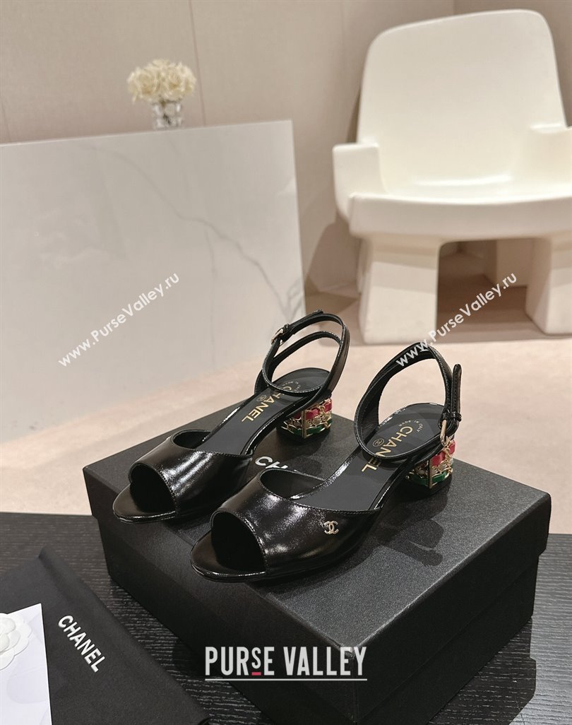 Chanel Shiny Calfskin Strap Sandals 4.5cm with Colored Heel Black 2024 0424 (MD-240424078)
