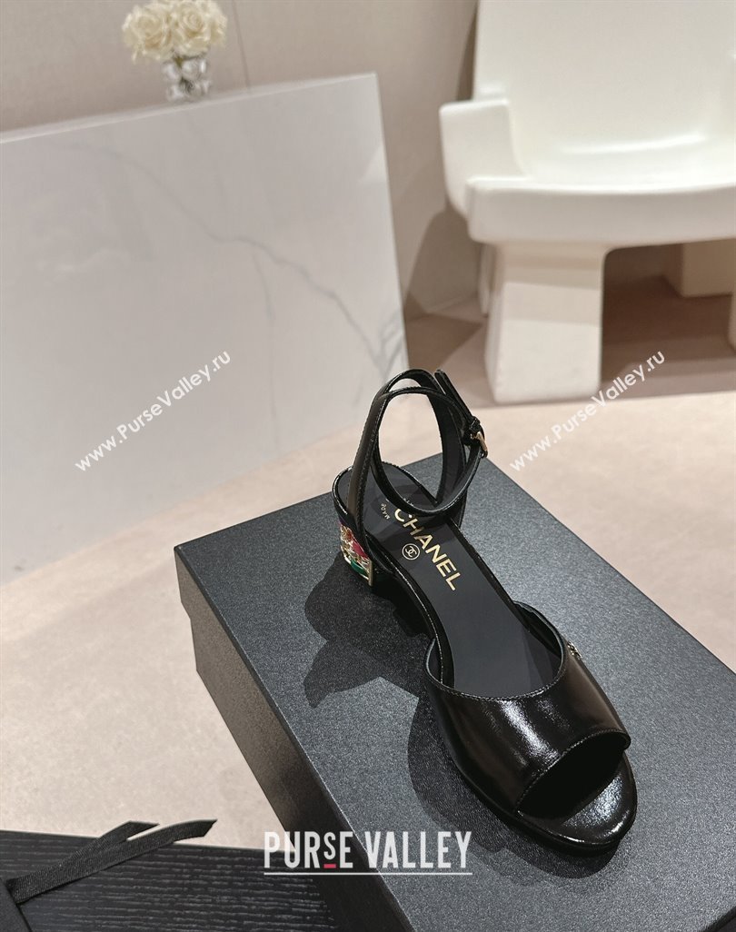 Chanel Shiny Calfskin Strap Sandals 4.5cm with Colored Heel Black 2024 0424 (MD-240424078)