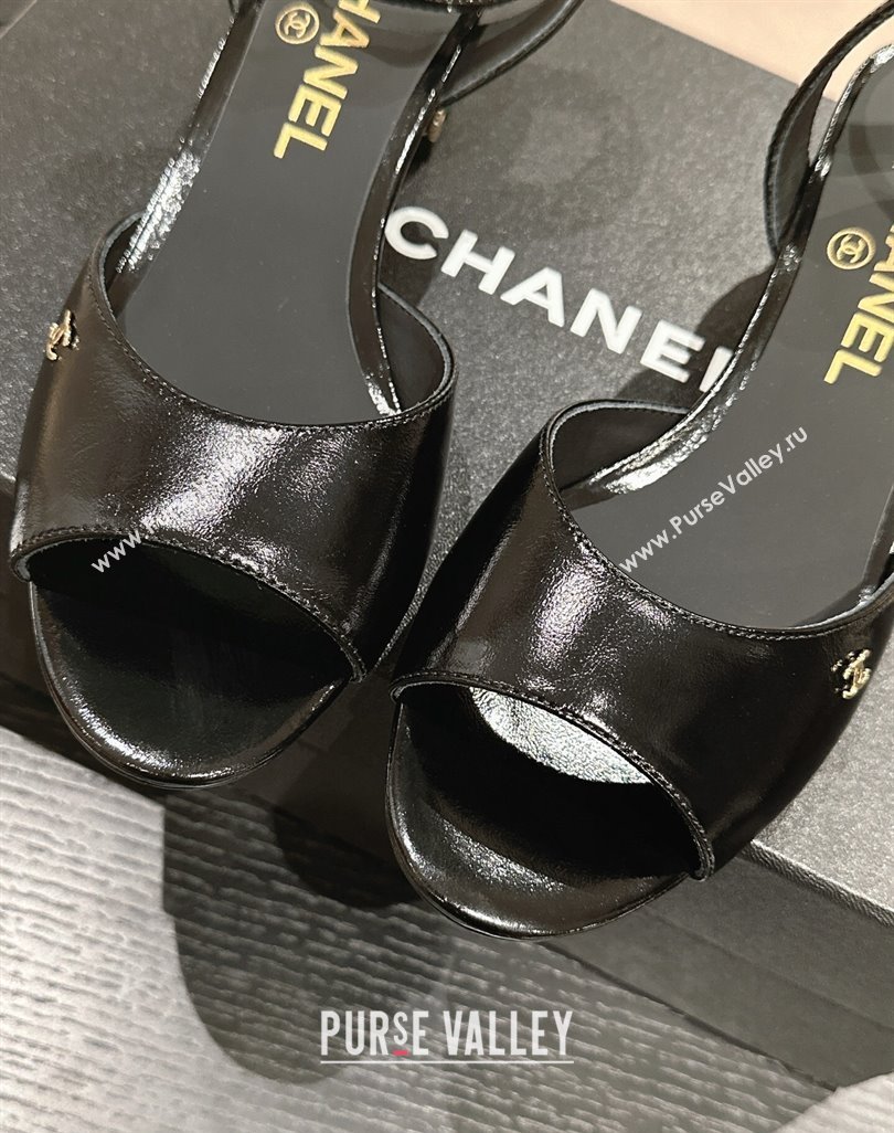 Chanel Shiny Calfskin Strap Sandals 4.5cm with Colored Heel Black 2024 0424 (MD-240424078)