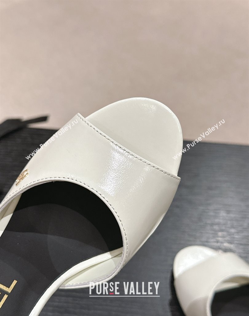 Chanel Shiny Calfskin Strap Sandals 8.5cm with Colored Heel White 2024 0424 (MD-240424079)