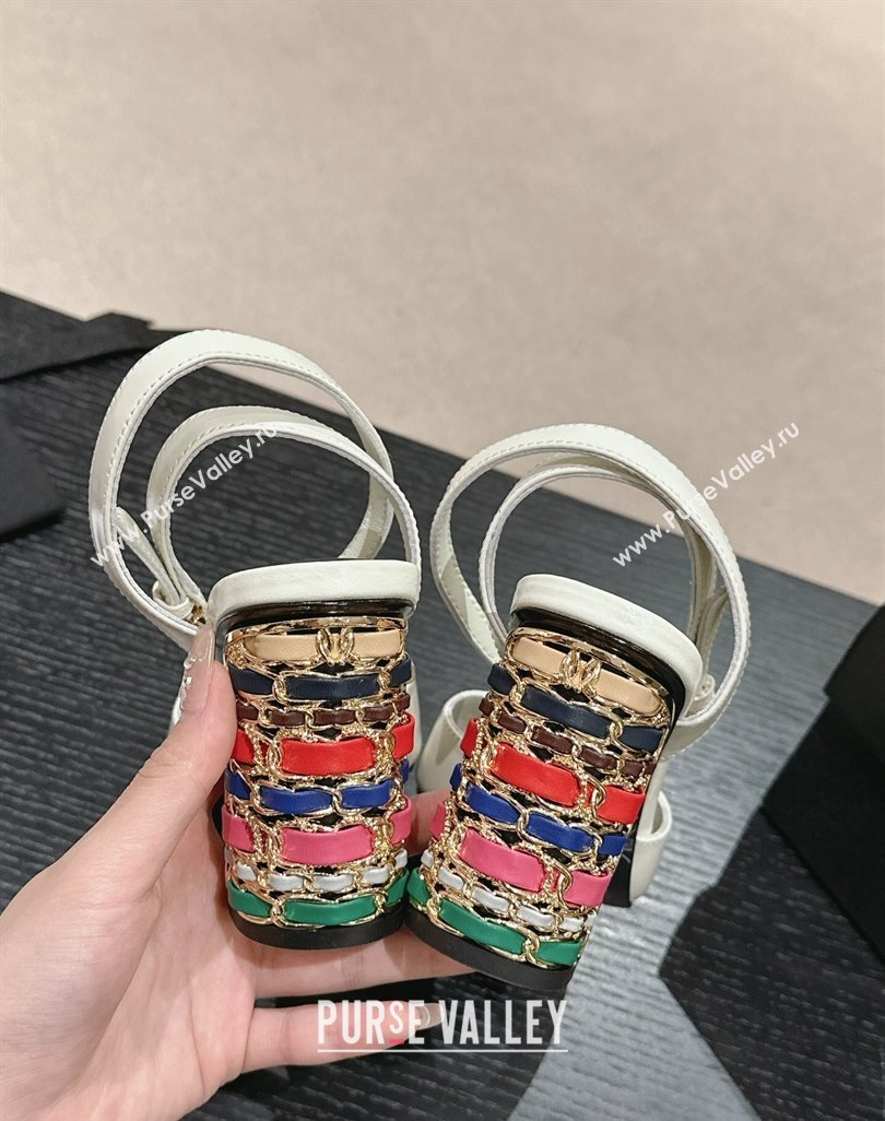 Chanel Shiny Calfskin Strap Sandals 8.5cm with Colored Heel White 2024 0424 (MD-240424079)