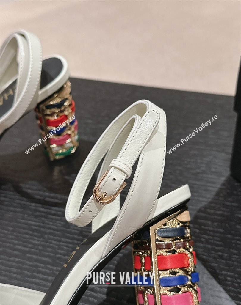 Chanel Shiny Calfskin Strap Sandals 8.5cm with Colored Heel White 2024 0424 (MD-240424079)
