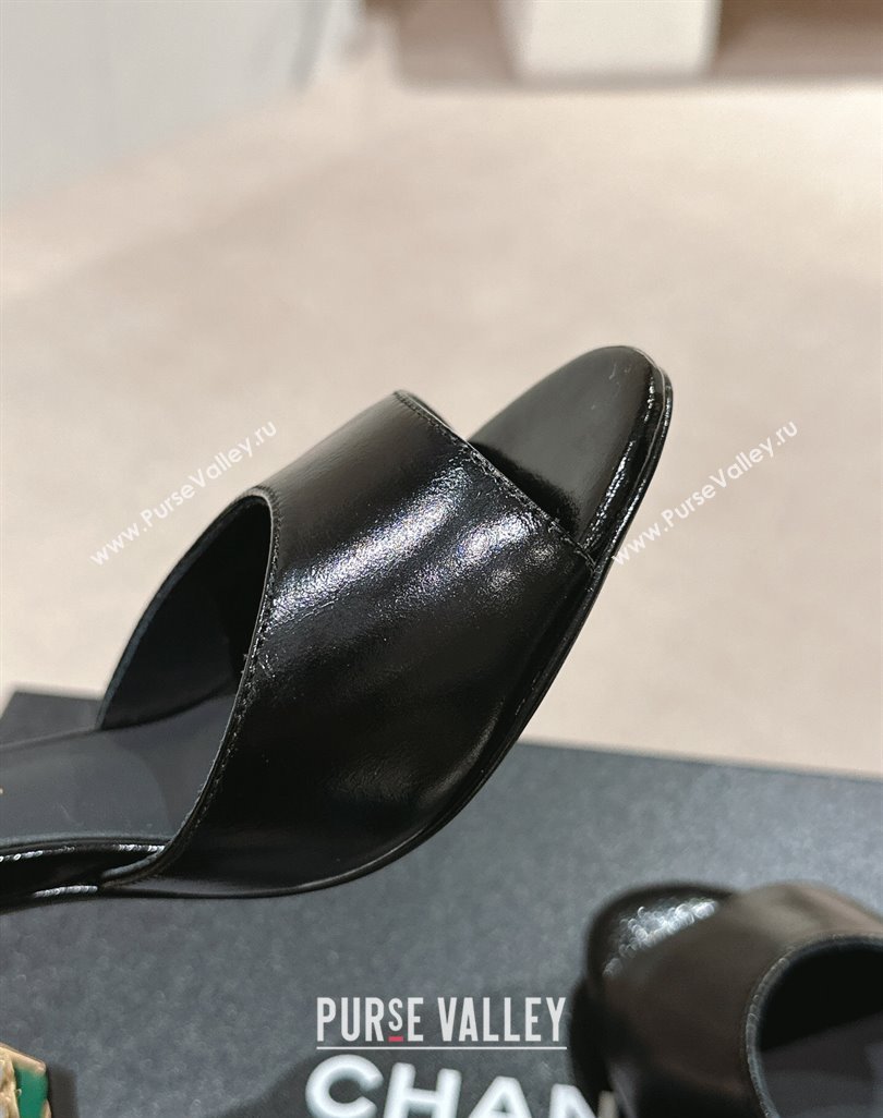 Chanel Shiny Calfskin Strap Sandals 8.5cm with Colored Heel Black 2024 0424 (MD-240424081)