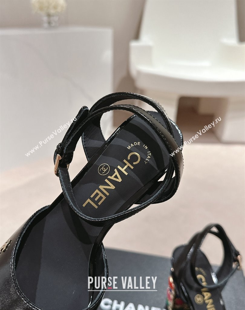 Chanel Shiny Calfskin Strap Sandals 8.5cm with Colored Heel Black 2024 0424 (MD-240424081)