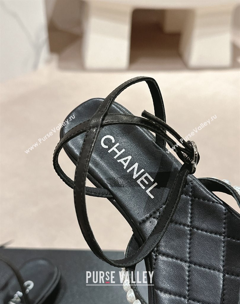 Chanel Lambskin Flat Thong Sandals with Pearls Black 2024 0424 (MD-240424082)