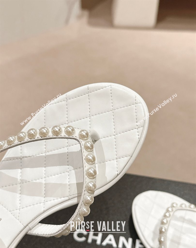 Chanel Lambskin Flat Thong Sandals with Pearls White 2024 0424 (MD-240424083)