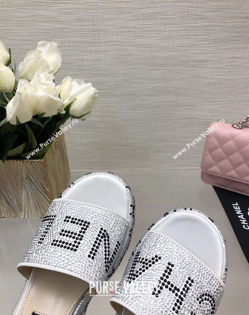 Chanel Crystals Allover Wedge Slide Sandals with Letters Silver 2024 042302 (MD-240423016)