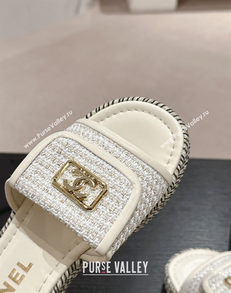 Chanel Tweed Flat Slide Sandals with Foldover White 2024 0424 (MD-240424091)