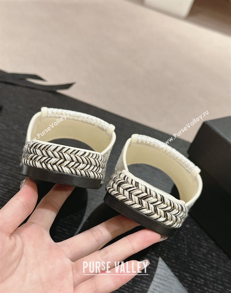 Chanel Tweed Flat Slide Sandals with Foldover White 2024 0424 (MD-240424091)