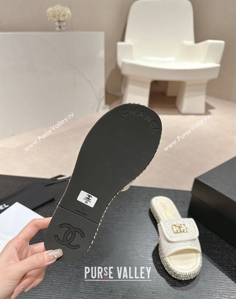 Chanel Tweed Flat Slide Sandals with Foldover White 2024 0424 (MD-240424091)