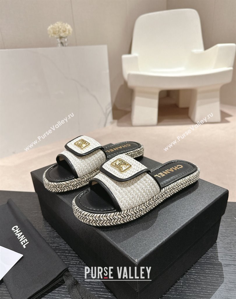 Chanel Tweed Flat Slide Sandals with Foldover Black 2024 0424 (MD-240424092)