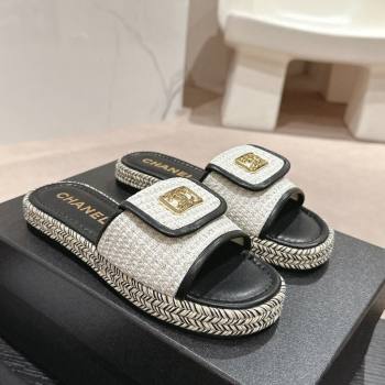 Chanel Tweed Flat Slide Sandals with Foldover Black 2024 0424 (MD-240424092)