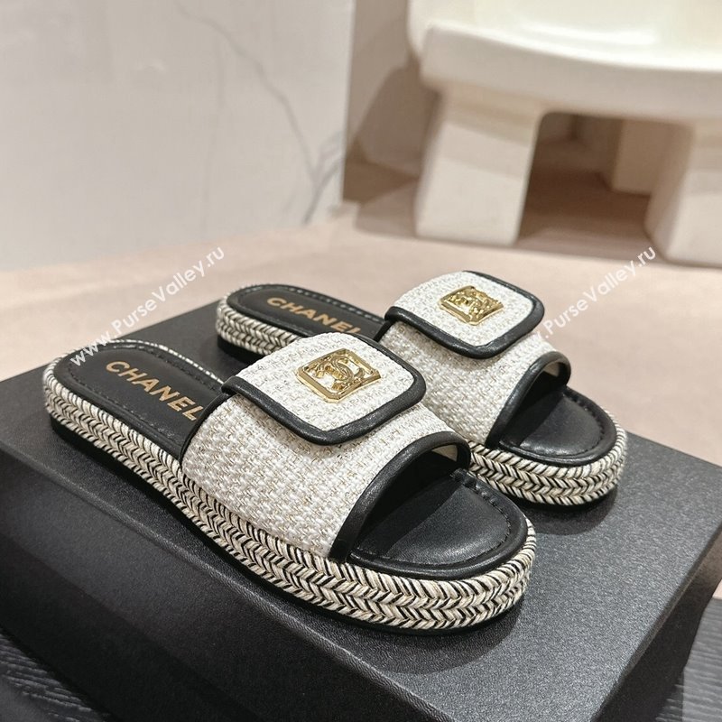 Chanel Tweed Flat Slide Sandals with Foldover Black 2024 0424 (MD-240424092)
