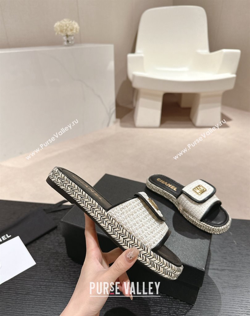 Chanel Tweed Flat Slide Sandals with Foldover Black 2024 0424 (MD-240424092)