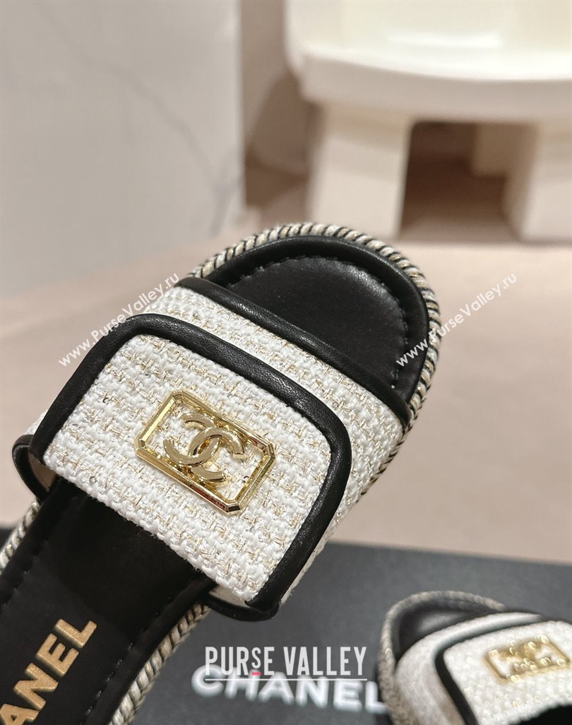 Chanel Tweed Flat Slide Sandals with Foldover Black 2024 0424 (MD-240424092)