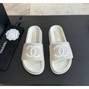 Chanel Striped Slide Sandals Beige 2024 042402 (MD-240424106)