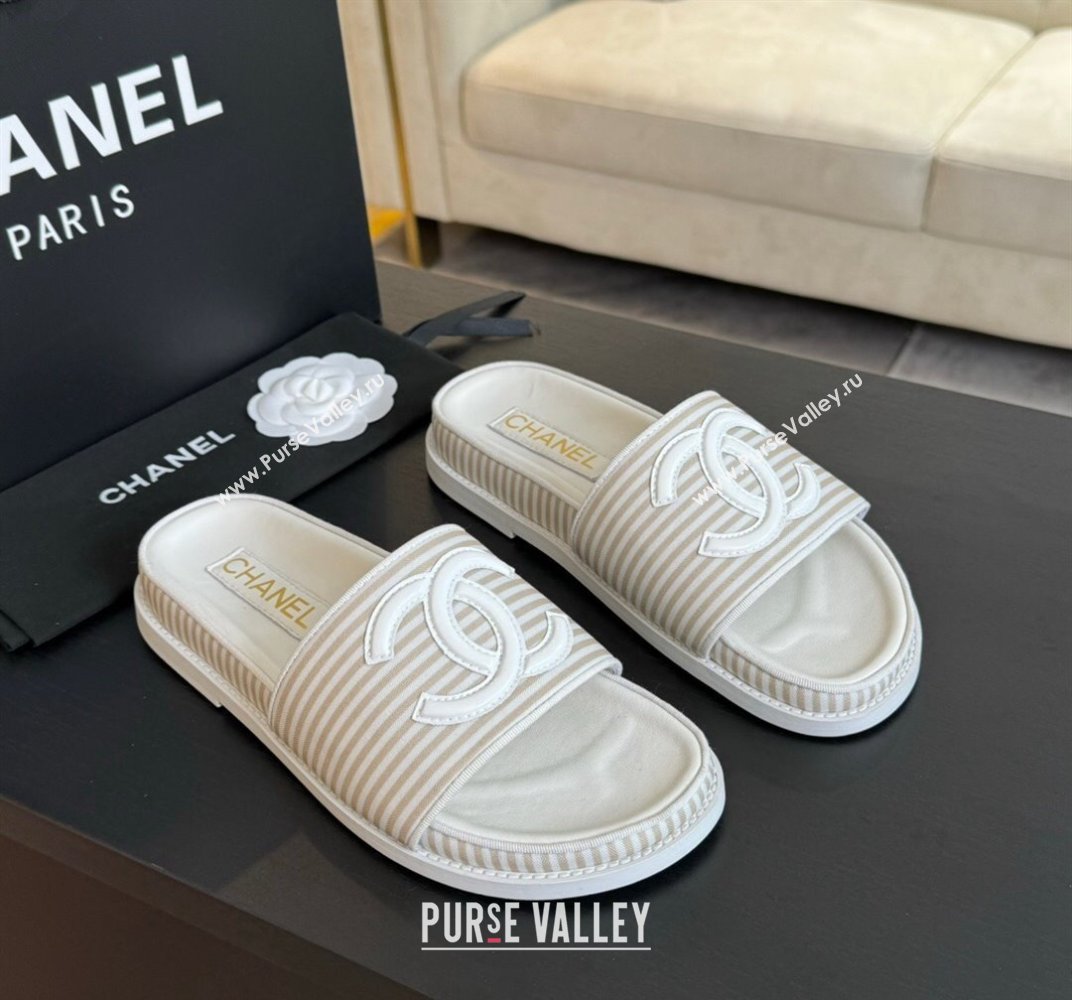 Chanel Striped Slide Sandals Beige 2024 042402 (MD-240424106)