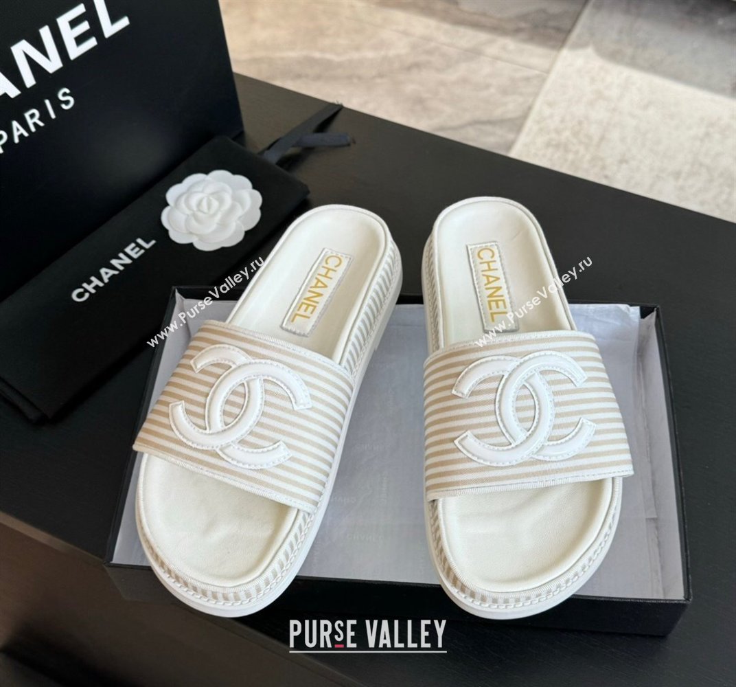 Chanel Striped Slide Sandals Beige 2024 042402 (MD-240424106)