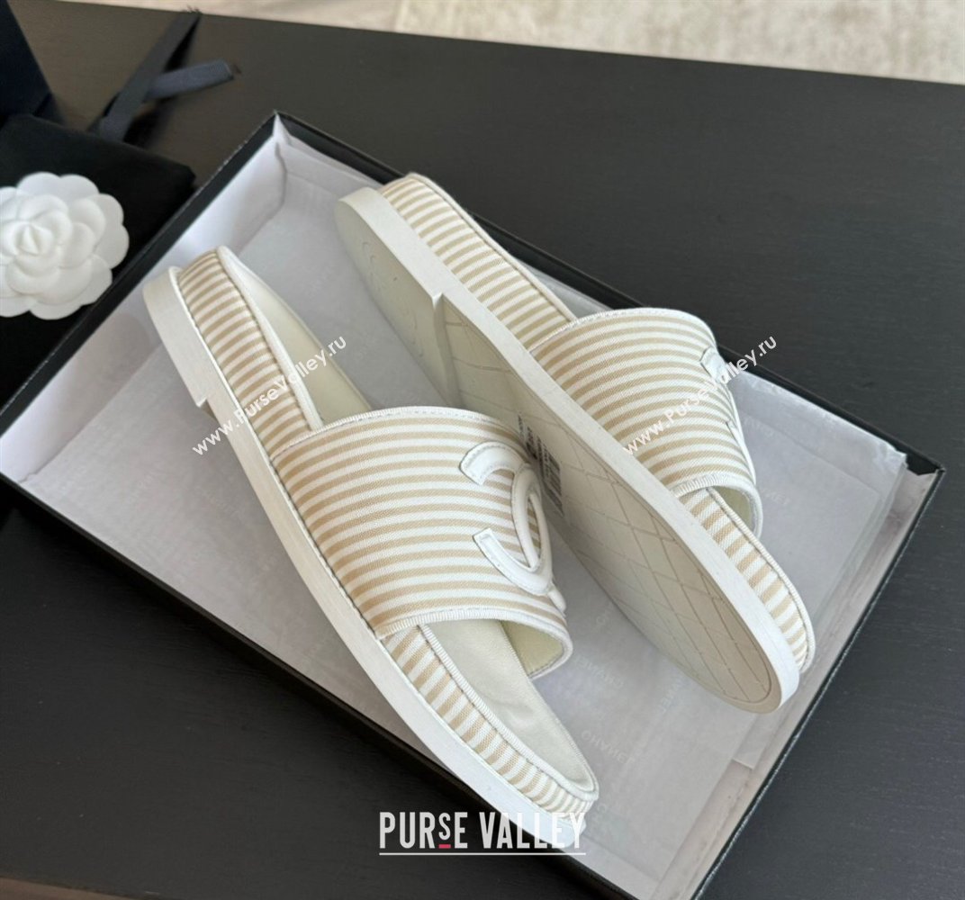 Chanel Striped Slide Sandals Beige 2024 042402 (MD-240424106)
