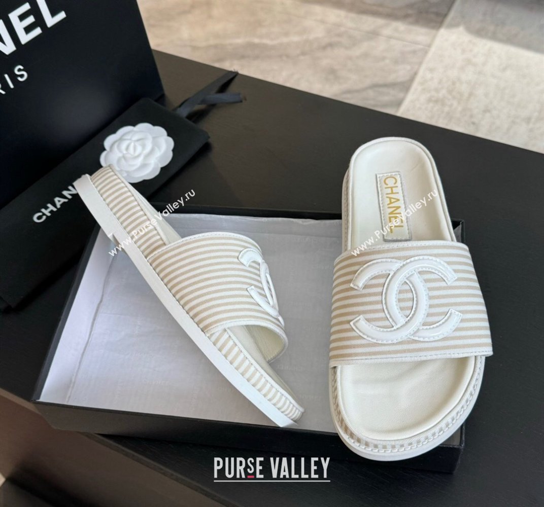 Chanel Striped Slide Sandals Beige 2024 042402 (MD-240424106)