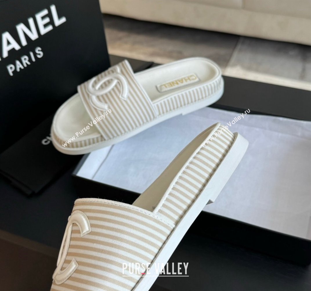 Chanel Striped Slide Sandals Beige 2024 042402 (MD-240424106)