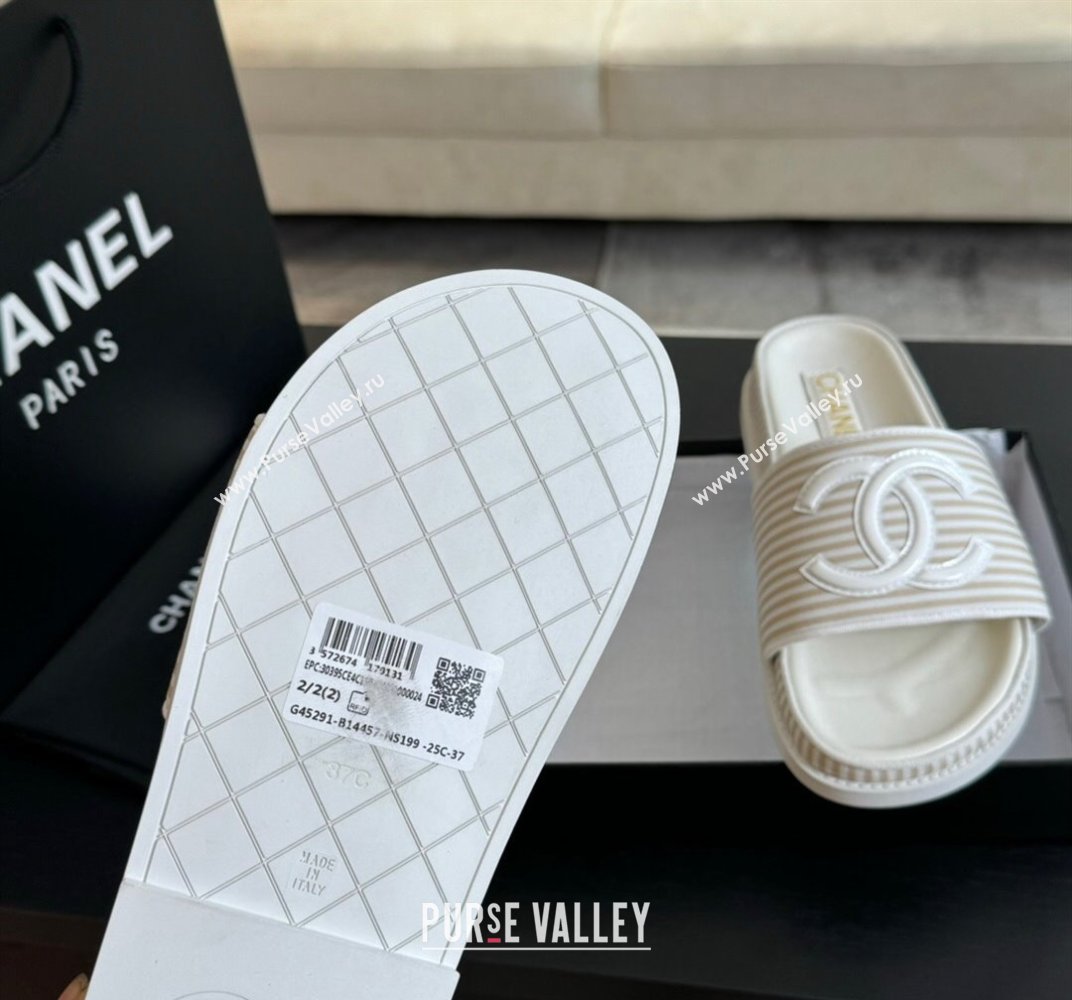 Chanel Striped Slide Sandals Beige 2024 042402 (MD-240424106)