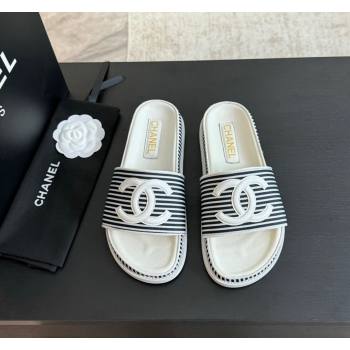 Chanel Striped Slide Sandals Black 2024 042402 (MD-240424107)