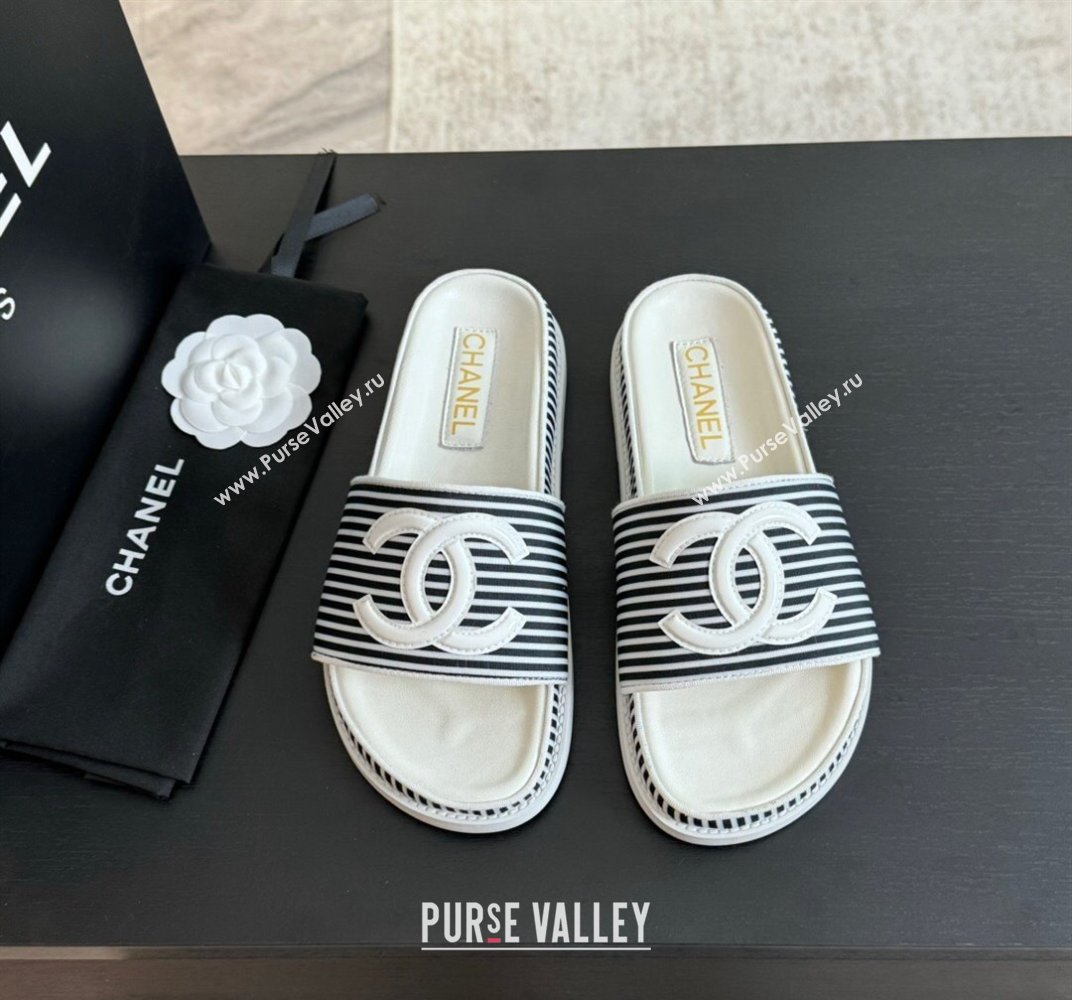 Chanel Striped Slide Sandals Black 2024 042402 (MD-240424107)