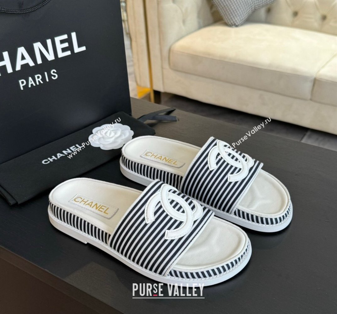 Chanel Striped Slide Sandals Black 2024 042402 (MD-240424107)