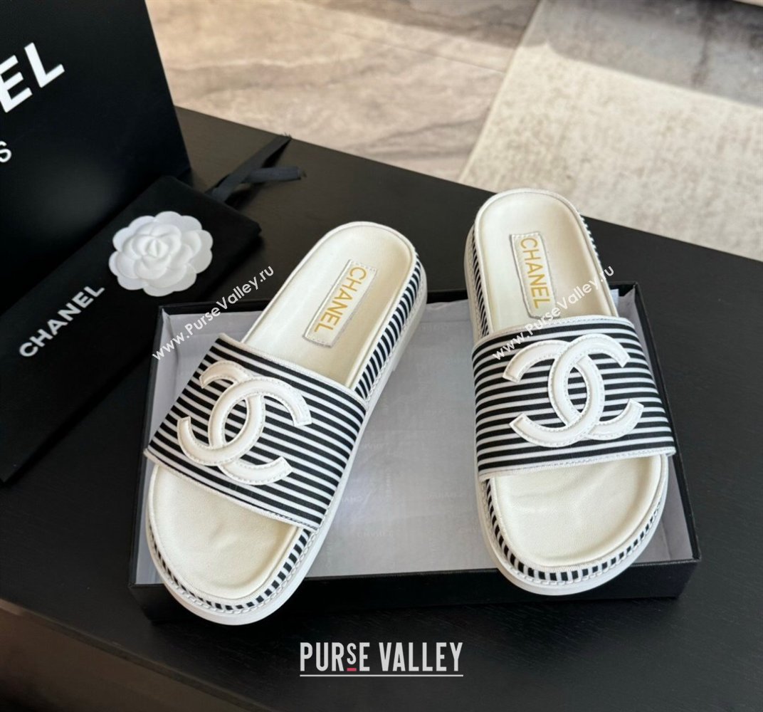 Chanel Striped Slide Sandals Black 2024 042402 (MD-240424107)