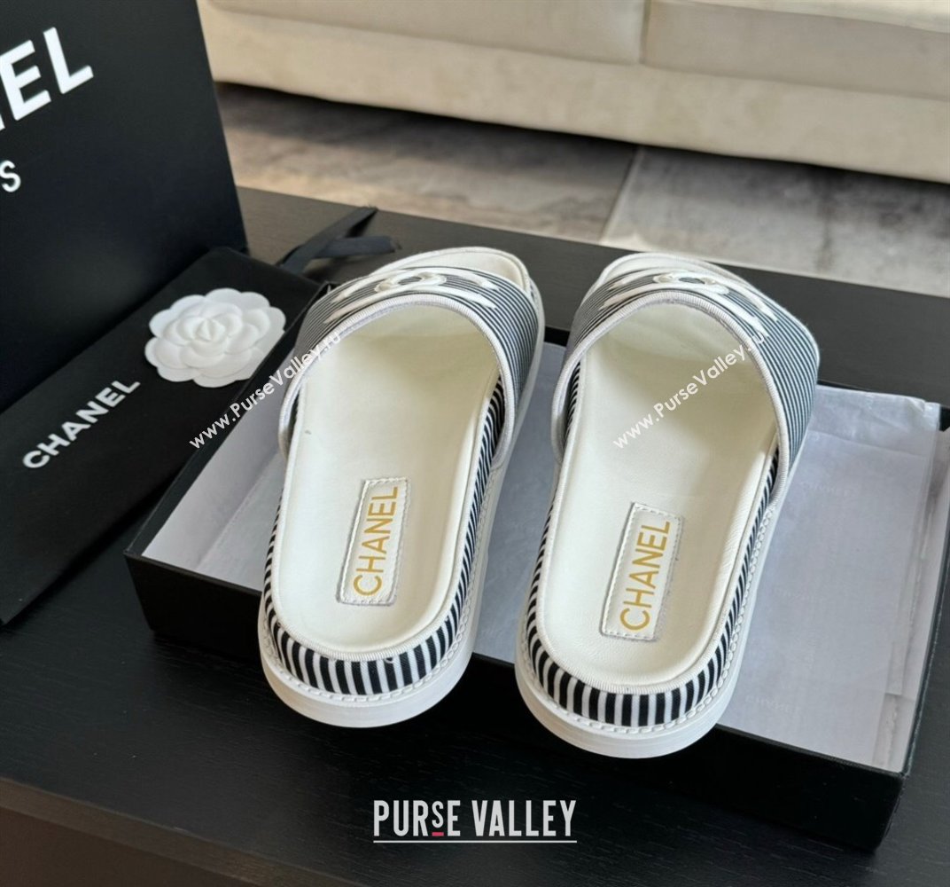 Chanel Striped Slide Sandals Black 2024 042402 (MD-240424107)