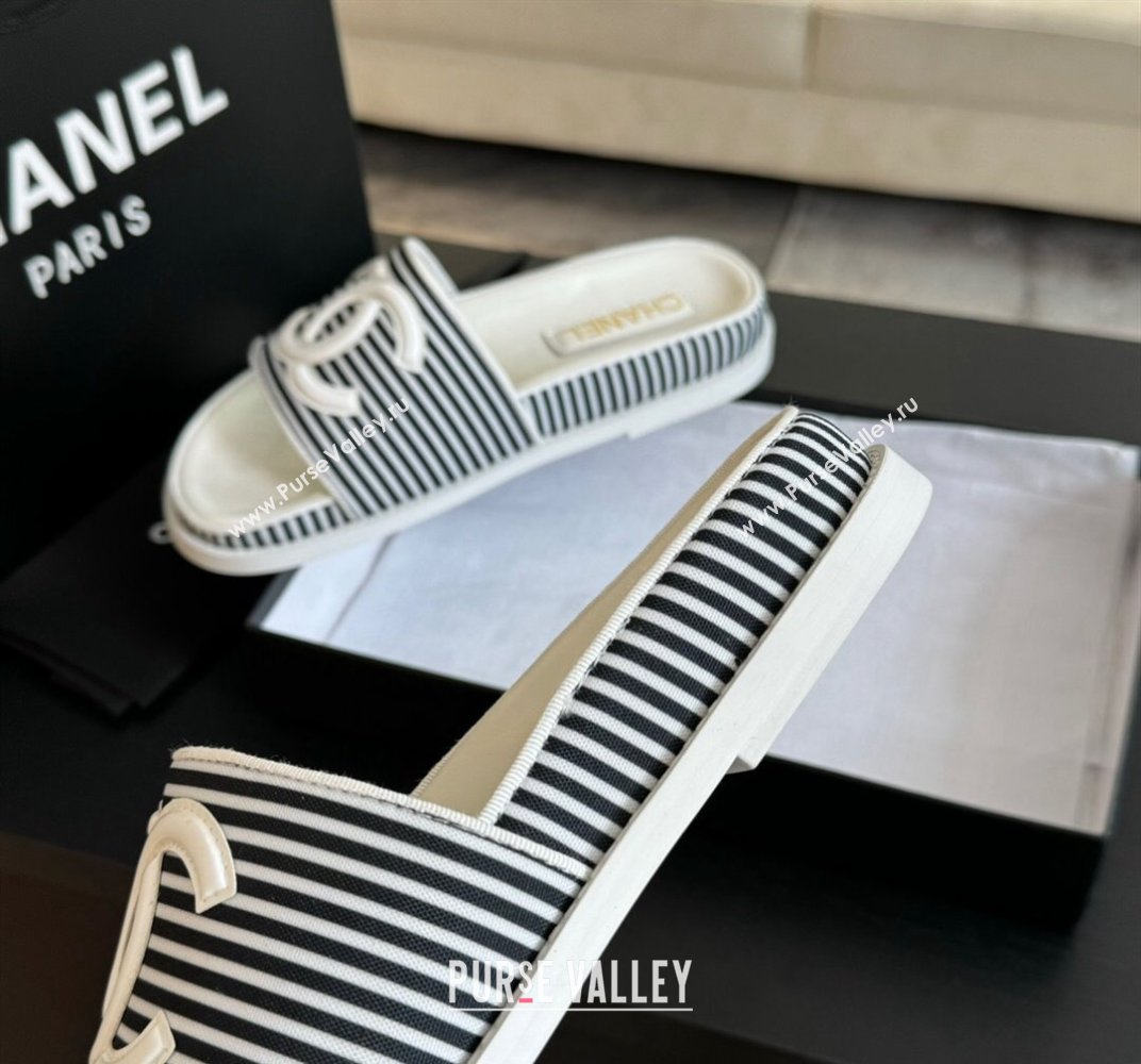 Chanel Striped Slide Sandals Black 2024 042402 (MD-240424107)