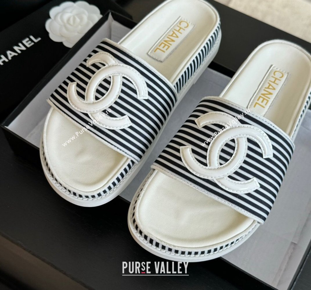 Chanel Striped Slide Sandals Black 2024 042402 (MD-240424107)