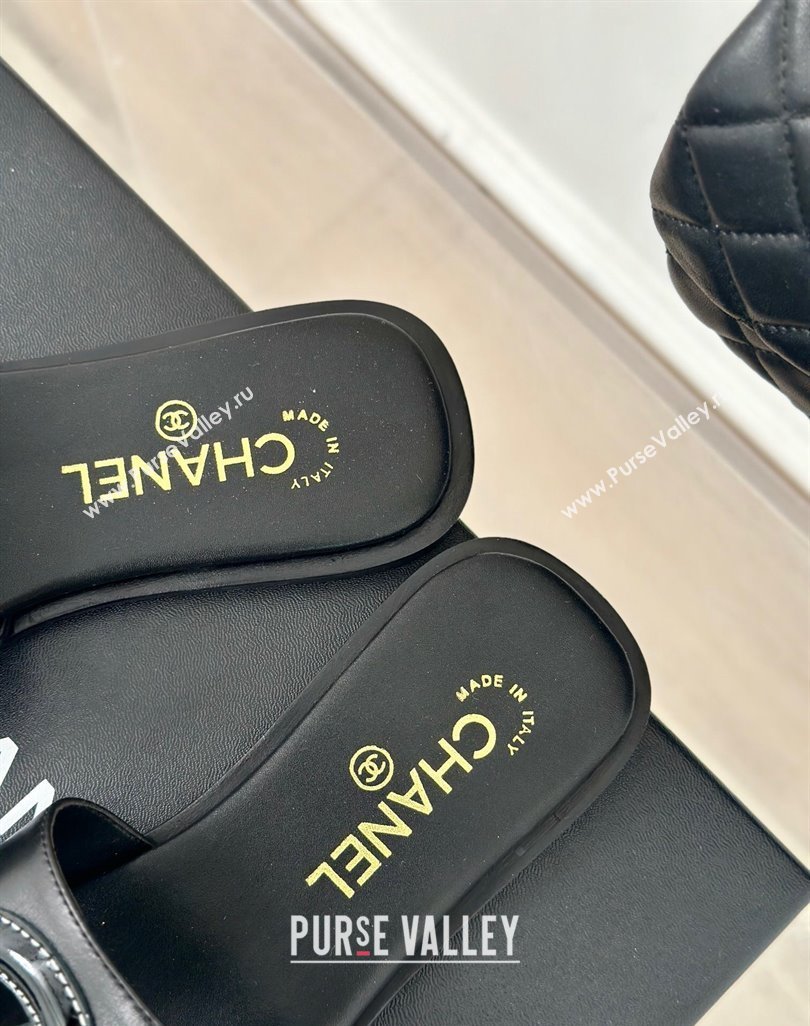 Chanel Calfskin Flat Slide Sandals with Maxi CC Black 2024 0424 (MD-240424109)
