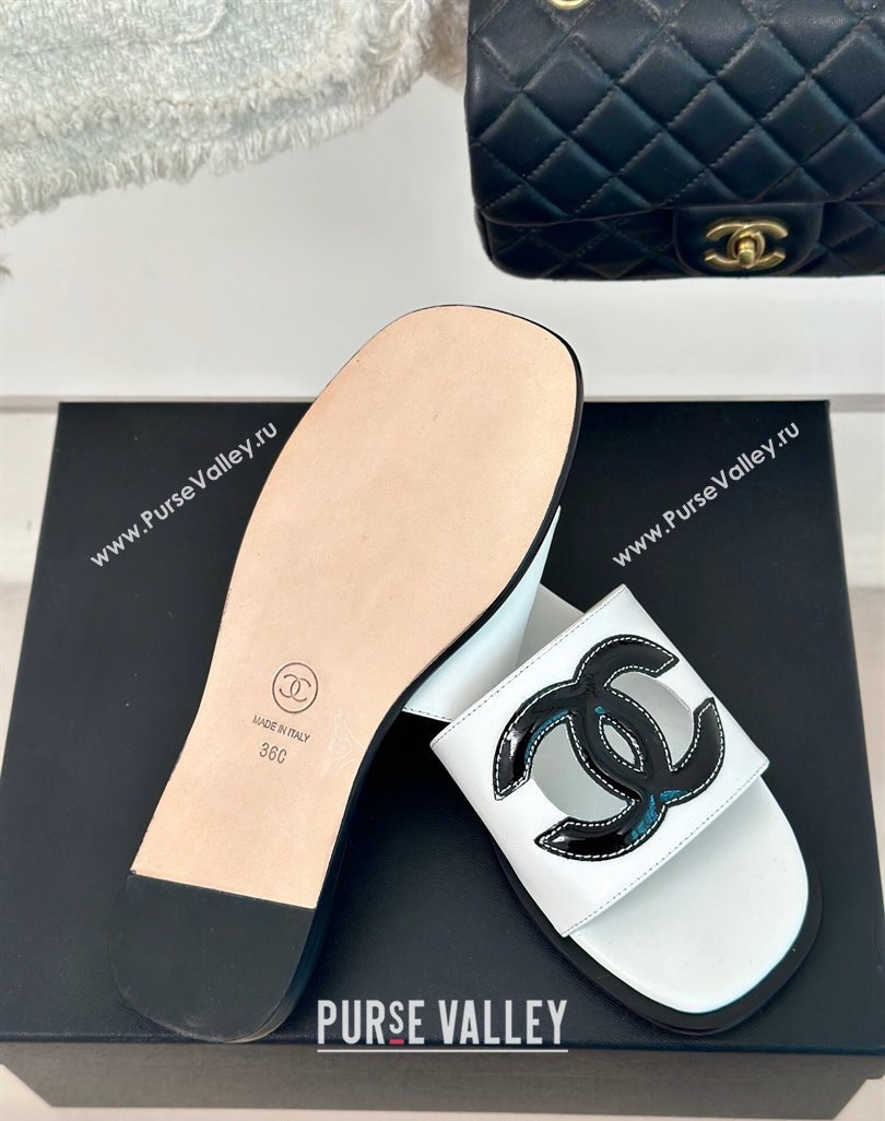Chanel Calfskin Flat Slide Sandals with Maxi CC White 2024 0424 (MD-240424110)